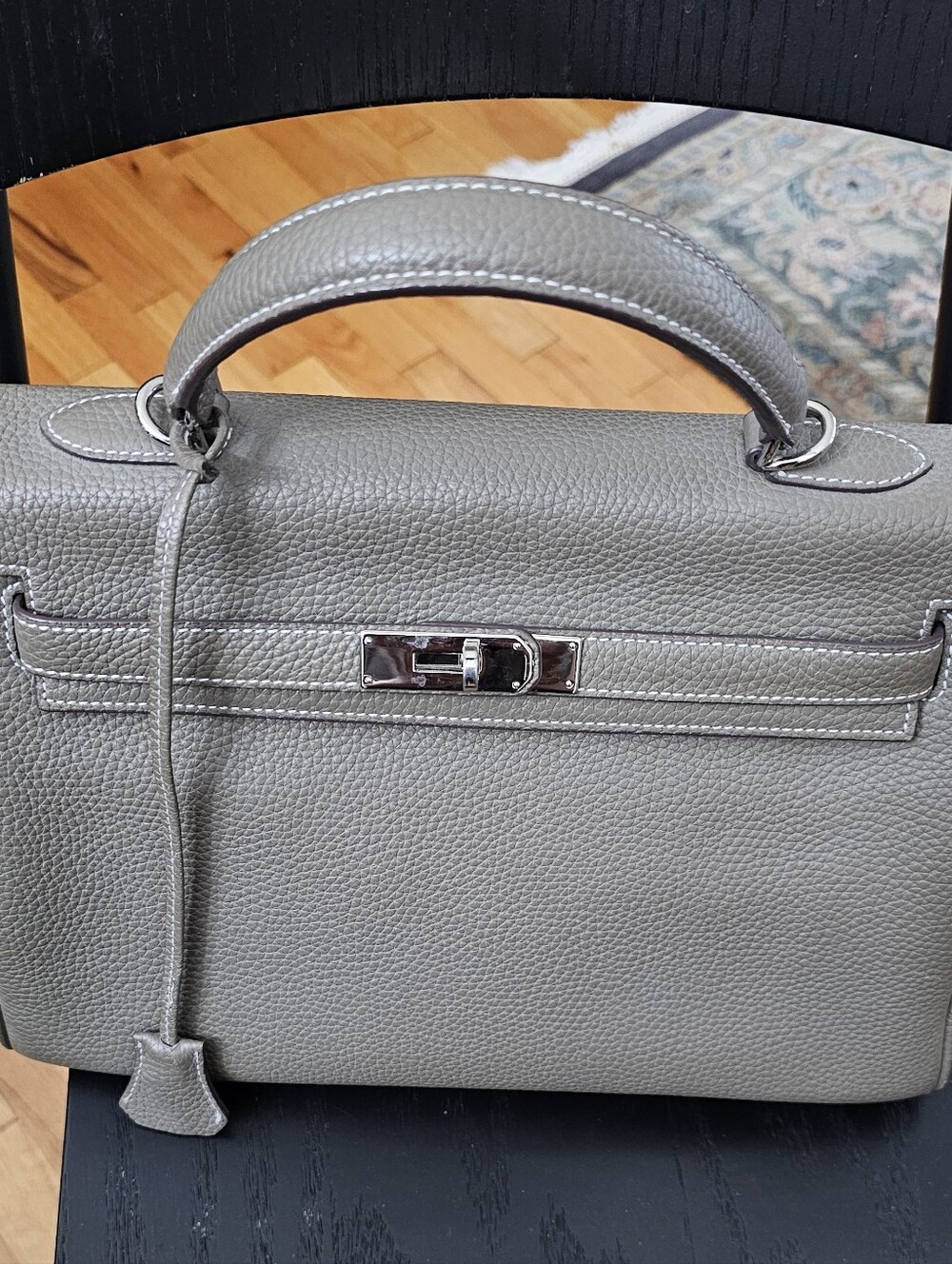 Gray Leather Top-Handle Women's Bag